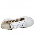 Woman's laced shoe with removable insole and studs in white, bronze and spotted printed leather wedge heel 2 - Available sizes:  33, 42