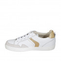 Woman's laced shoe in white and bronze laminated leather and beige suede with removable insole wedge heel 2 - Available sizes:  42, 43, 44, 45