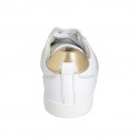 Woman's laced shoe in white and bronze laminated leather and beige suede with removable insole wedge heel 2 - Available sizes:  42, 43, 44, 45