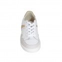 Woman's laced shoe in white and bronze laminated leather and beige suede with removable insole wedge heel 2 - Available sizes:  42, 43, 44, 45