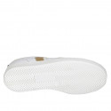 Chaussure pour femmes à lacets avec semelle amovible en cuir blanc et lamé bronze et daim beige talon compensé 2 - Pointures disponibles:  42, 43, 44, 45