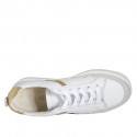 Woman's laced shoe in white and bronze laminated leather and beige suede with removable insole wedge heel 2 - Available sizes:  42, 43, 44, 45