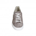 Men's laced casual shoe with zipper and removable insole in taupe leather and suede - Available sizes:  49, 51, 53