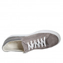 Men's laced casual shoe with zipper and removable insole in taupe leather and suede - Available sizes:  49, 51, 53