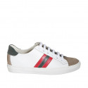 Scarpa stringata da uomo con plantare estraibile in pelle bianca, verde, rossa e camoscio taupe - Misure disponibili: 36, 38, 47, 49