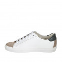 Scarpa stringata da uomo con plantare estraibile in pelle bianca, verde, rossa e camoscio taupe - Misure disponibili: 36, 38, 47, 49