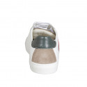 Man's laced shoe with removable insole in taupe suede and white, green and red leather - Available sizes:  36, 38, 47, 48, 49