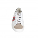 Man's laced shoe with removable insole in taupe suede and white, green and red leather - Available sizes:  36, 38, 47, 48, 49
