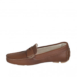 Men's car shoe with removable insole in cognac brown leather - Available sizes:  37, 46, 48, 49 2