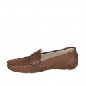 Men's car shoe with removable insole in cognac brown leather - Available sizes:  36, 37, 46, 48, 49