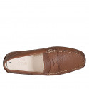 Men's car shoe with removable insole in cognac brown leather - Available sizes:  36, 37, 46, 48, 49