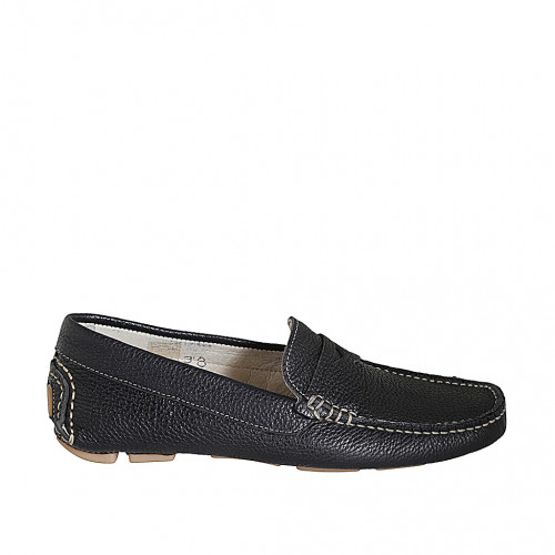 Men's car shoe with removable insole in black leather - Available sizes:  36, 37, 38, 47, 48, 49, 50, 51, 52, 53, 54