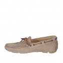 Men's car shoe with laces and removable insole in beige suede - Available sizes:  47, 48, 49, 50, 53
