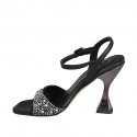 Woman's strap sandal with multicolored crystal rhinestones in black leather heel 10 - Available sizes:  32, 34, 42, 44, 45, 46