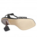 Woman's strap sandal with multicolored crystal rhinestones in black leather heel 10 - Available sizes:  32, 34, 42, 44, 45, 46