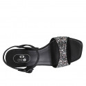 Sandalo da donna con cinturino e strass di cristalli multicolor in pelle nera tacco 10 - Misure disponibili: 32, 34, 42, 44, 45, 46