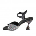Sandale avec courroie et strass en cristal multicouleur pour femmes en cuir noir talon 8 - Pointures disponibles:  33
