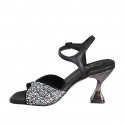 Sandalo da donna con cinturino e strass di cristalli multicolor in pelle nera tacco 8 - Misure disponibili: 32, 33, 34, 42, 43, 44, 45, 46