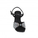 Sandale avec courroie et strass en cristal multicouleur pour femmes en cuir noir talon 8 - Pointures disponibles:  33