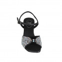 Woman's strap sandal with multicolored crystal rhinestones in black leather heel 8 - Available sizes:  32, 33, 34, 42, 43, 44, 45, 46