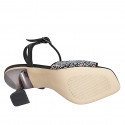 Sandale avec courroie et strass en cristal multicouleur pour femmes en cuir noir talon 8 - Pointures disponibles:  33