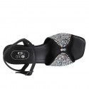 Sandale avec courroie et strass en cristal multicouleur pour femmes en cuir noir talon 8 - Pointures disponibles:  33