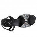 Woman's strap sandal with multicolored crystal rhinestones in black leather heel 8 - Available sizes:  32, 33, 34, 42, 43, 44, 45, 46