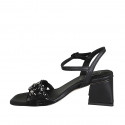 Sandale avec courroie et strass en cristal multicouleur pour femmes en cuir noir talon 6 - Pointures disponibles:  32, 42, 43, 44, 45, 46