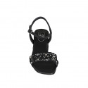 Sandale avec courroie et strass en cristal multicouleur pour femmes en cuir noir talon 6 - Pointures disponibles:  32, 42, 43, 44, 45, 46