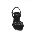 Sandalia con cinturon y pedreria de cristal multicolor para mujer en piel negra tacon 6 - Tallas disponibles:  32, 33, 34, 42, 43, 44, 45, 46