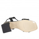 Sandalia con cinturon y pedreria de cristal multicolor para mujer en piel negra tacon 6 - Tallas disponibles:  32, 33, 34, 42, 43, 44, 45, 46