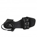 Sandale avec courroie et strass en cristal multicouleur pour femmes en cuir noir talon 6 - Pointures disponibles:  32, 42, 43, 44, 45, 46