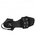 Woman's strap sandal with multicolored crystal rhinestones in black leather heel 6 - Available sizes:  32, 33, 34, 42, 43, 44, 45, 46
