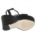 Woman's sandal in black leather with strap, multicolored crystal rhinestones, platform and wedge heel 12 - Available sizes:  32, 42, 43, 44, 45