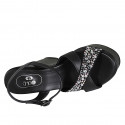 Woman's sandal in black leather with strap, multicolored crystal rhinestones, platform and wedge heel 12 - Available sizes:  32, 42, 43, 44, 45