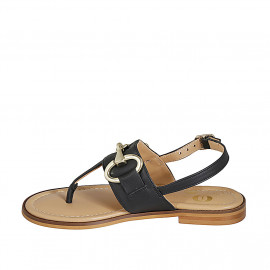 Woman's thong sandal with accessory in black leather heel 2 - Available sizes:  33 2