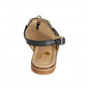Woman's thong sandal with accessory in black leather heel 2 - Available sizes:  33, 34, 42, 43, 44