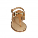 Woman's thong sandal with accessory in cognac brown leather heel 2 - Available sizes:  33, 34, 42, 43, 44
