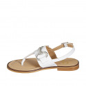 Woman's thong sandal with accessory in white leather heel 2 - Available sizes:  33, 34, 42, 43, 44, 45