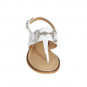 Woman's thong sandal with accessory in white leather heel 2 - Available sizes:  33, 34, 42, 43, 44, 45