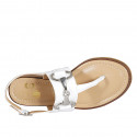 Woman's thong sandal with accessory in white leather heel 2 - Available sizes:  33, 34, 42, 43, 44, 45