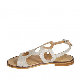 Sandale pour femmes en daim beige imprimé lamé platine talon 2 - Pointures disponibles:  32 2