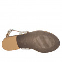 Woman's sandal in platinum laminated printed beige suede heel 2 - Available sizes:  32, 33, 42, 43, 44, 45
