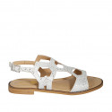 Woman's sandal in silver laminated printed white suede heel 2 - Available sizes:  32, 33, 42, 43, 44, 45
