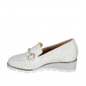 Woman's moccasin with accessory and removable insole in silver printed white suede wedge heel 4 - Available sizes:  31, 44, 45