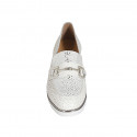 Mocassino da donna con accessorio e plantare estraibile in camoscio bianco stampato argento zeppa 4 - Misure disponibili: 44, 45