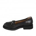 Woman's moccasin shoe with accessory and removable insole in black pierced leather heel 3 - Available sizes:  31, 33, 34, 42, 44, 45