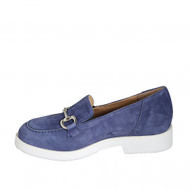 Mocasín para mujer con accesorio y plantilla extraible en gamuza azul tacon 3 - Tallas disponibles:  31 2