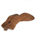 Woman's Texan ankle boot with zipper and embroidery in cognac brown suede heel 8 - Available sizes:  43