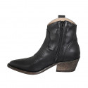 Woman's Texan ankle boot with zipper and embroidery in black leather heel 5 - Available sizes:  32, 33, 43, 44, 46